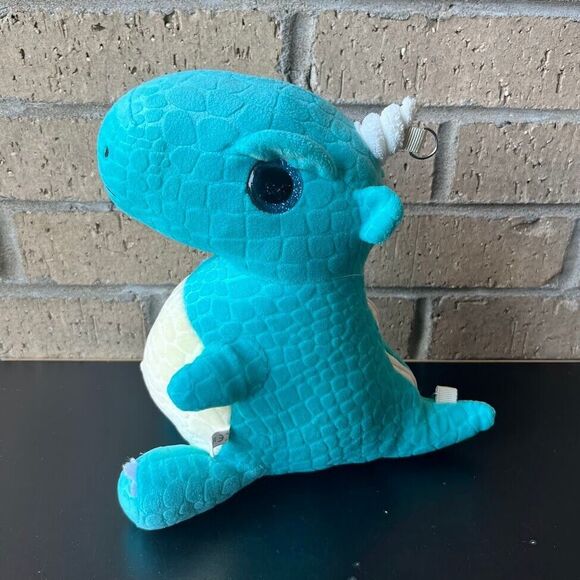 Kawaii Small Plush Dinosaur Backpack 9.25 in Turquoise White Stuffed Animal - Picture 2 of 12